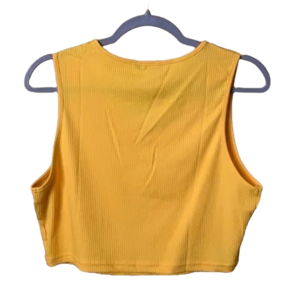 Shein Plus Size Yellow Mustard Notched Neck Rib-Knit, 1XL - Picture 3 of 4